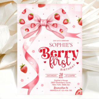 Berry first birthday invitation, 1st birthday kaart