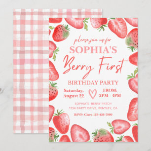 Berry First Birthday Invitation   Aardbei Kaart
