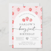Berry First Birthday Invitation | Aardbei Kaart (Voorkant)