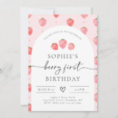 Berry First Birthday Invitation | Aardbei Kaart (Voorkant)