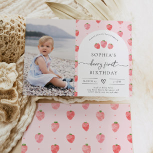 Berry First Birthday Invitation   Aardbei Kaart