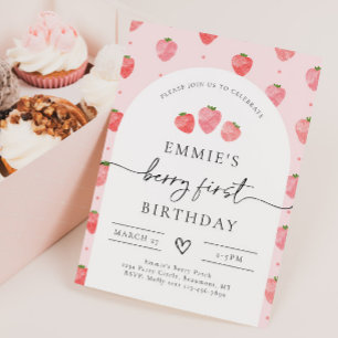 Berry First Birthday Invitation   Aardbei Kaart