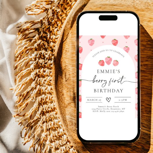 Berry First Birthday Invitation | Aardbei Kaart
