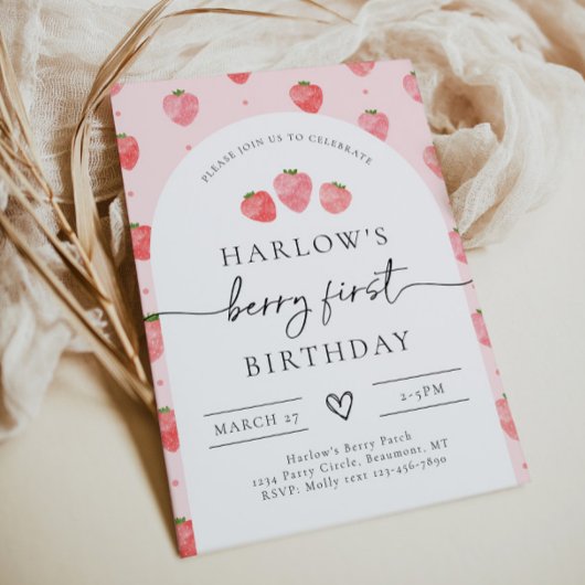Berry First Birthday Invitation | Aardbei Kaart