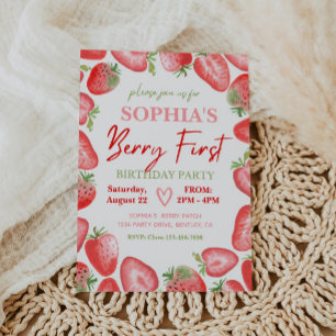 Berry First Birthday Invitation   Aardbei Kaart