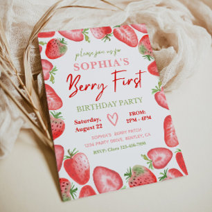 Berry First Birthday Invitation   Aardbei Kaart