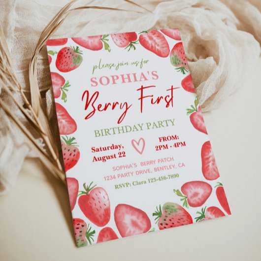 Berry First Birthday Invitation | Aardbei Kaart