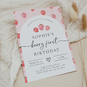 Berry First Birthday Invitation   Aardbei Kaart