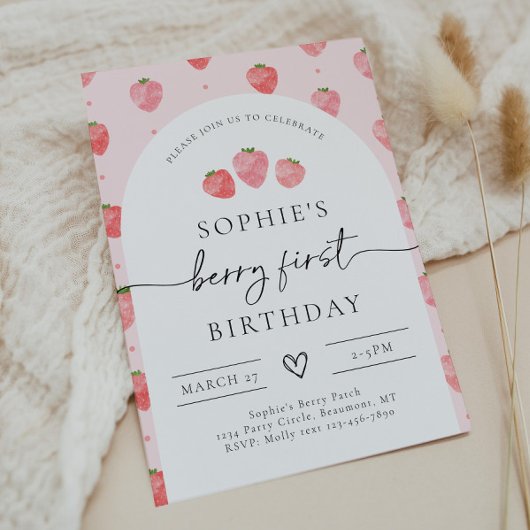 Berry First Birthday Invitation | Aardbei Kaart
