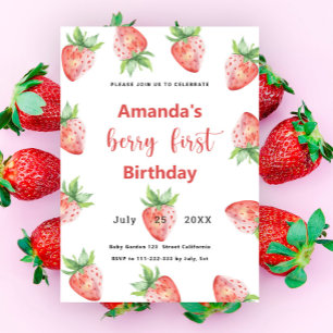 Berry First Birthday Invitation   Aardbei Kaart