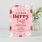 Berry First Birthday Invitation, bewerkbare 1e ver Kaart (Staand voorkant)