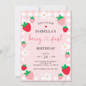 Berry First Birthday Invitation, bewerkbare 1e ver Kaart (Voorkant)