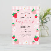 Berry First Birthday Invitation, bewerkbare 1e ver Kaart (Staand voorkant)