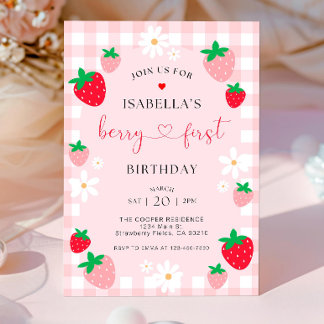 Berry First Birthday Invitation, bewerkbare 1e ver Kaart