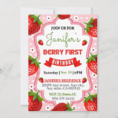 Berry First Birthday Invitation, bewerkbare 1e ver Kaart (Voorkant)