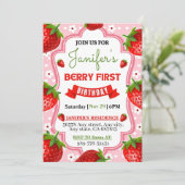 Berry First Birthday Invitation, bewerkbare 1e ver Kaart (Staand voorkant)