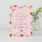 Berry First Birthday Invitation, Editable 1st Birt Kaart (Staand voorkant)