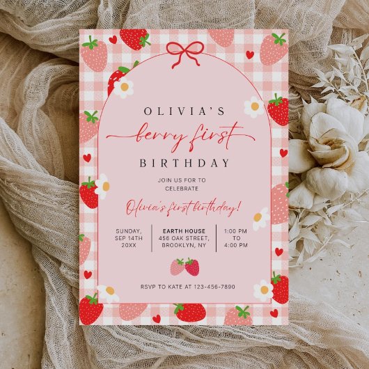 Berry First Birthday Invitation, Editable 1st Birt Kaart