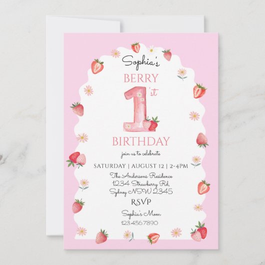 Berry First Birthday Invitation Kaart (Voorkant)
