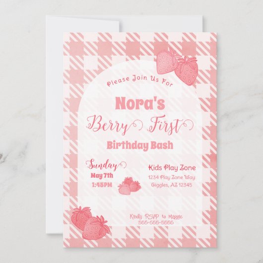Berry First Birthday Invitation Kaart (Voorkant)