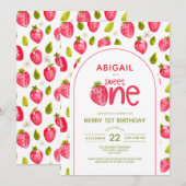 Berry First Birthday Invitation Kaart (Voorkant / Achterkant)