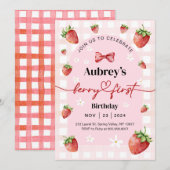 Berry First Birthday Invitation Kaart (Voorkant / Achterkant)