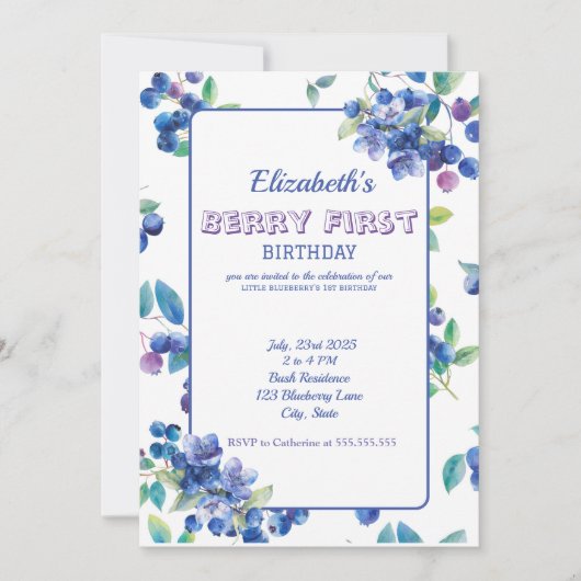 Berry First Birthday Invitation Kaart (Voorkant)