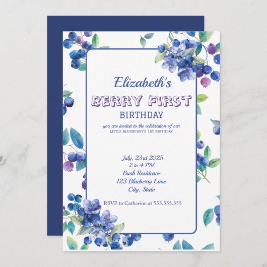 Berry First Birthday Invitation Kaart (Voorkant / Achterkant)