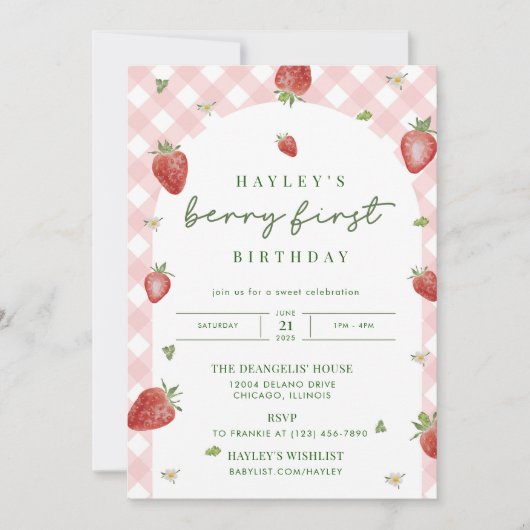 Berry First Birthday Invitation Kaart (Voorkant)
