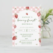 Berry First Birthday Invitation Kaart (Staand voorkant)