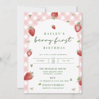 Berry First Birthday Invitation Kaart