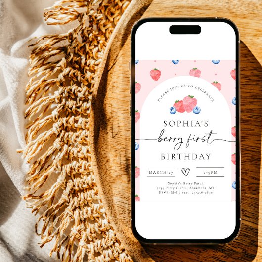 Berry First Birthday Invitation Kaart
