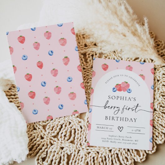 Berry First Birthday Invitation Kaart