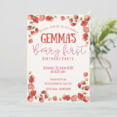 Berry First Birthday Invitation Kaart (Staand voorkant)