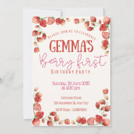 Berry First Birthday Invitation Kaart