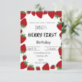Berry First Birthday Invitation Kaart (Staand voorkant)