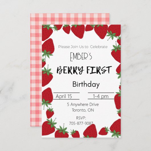Berry First Birthday Invitation Kaart (Voorkant / Achterkant)