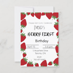 Berry First Birthday Invitation Kaart