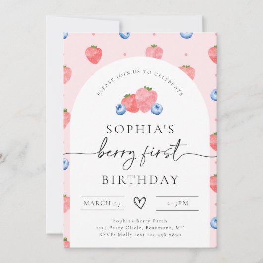 Berry First Birthday Invitation Kaart (Voorkant)