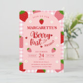 Berry First Birthday Invitation Sjabloon Berry 1st Kaart (Staand voorkant)