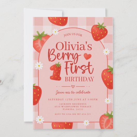 Berry First Birthday Invitation Sjabloon Berry 1st Kaart (Voorkant)