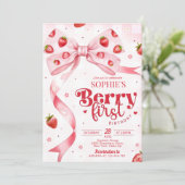 Berry First Birthday Invitation, Strawberry Birthd Kaart (Staand voorkant)