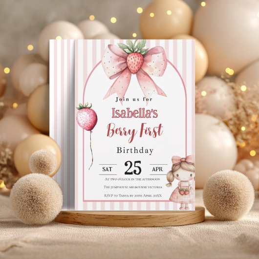 Berry First Birthday Invitation • Strawberry Girl 