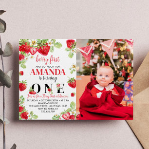 Berry First Birthday Invitation Strawberry Theme Kaart