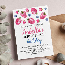 Berry First Birthday Invitation Strawberry Theme