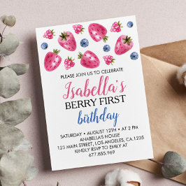 Berry First Birthday Invitation Strawberry Theme Kaart