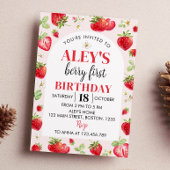 Berry First Birthday Invitation Strawberry Theme Kaart