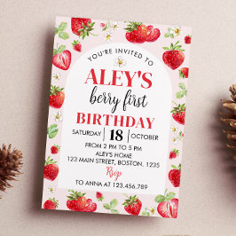 Berry First Birthday Invitation Strawberry Theme Kaart