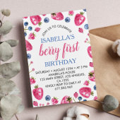 Berry First Birthday Invitation Strawberry Theme Kaart