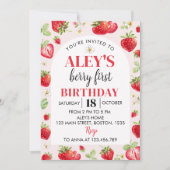 Berry First Birthday Invitation Strawberry Theme Kaart (Voorkant)